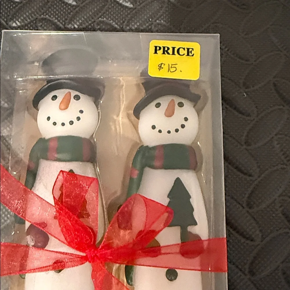 Pier 1 Festive Snowman Taper Candles - White and Black